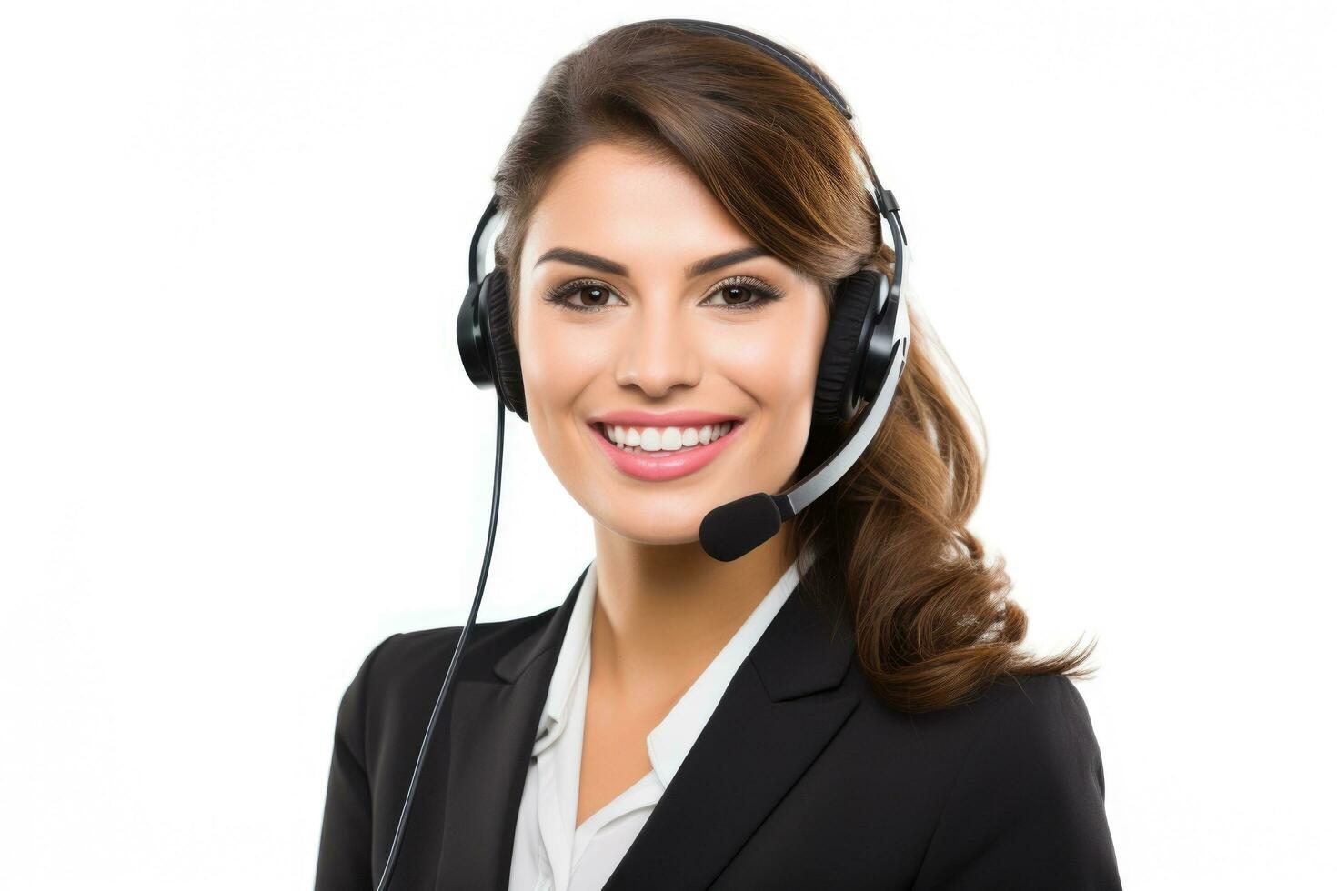 portrait-of-a-woman-working-in-customer-service-at-a-call-center-white-backgroud-generative-ai-free-photo